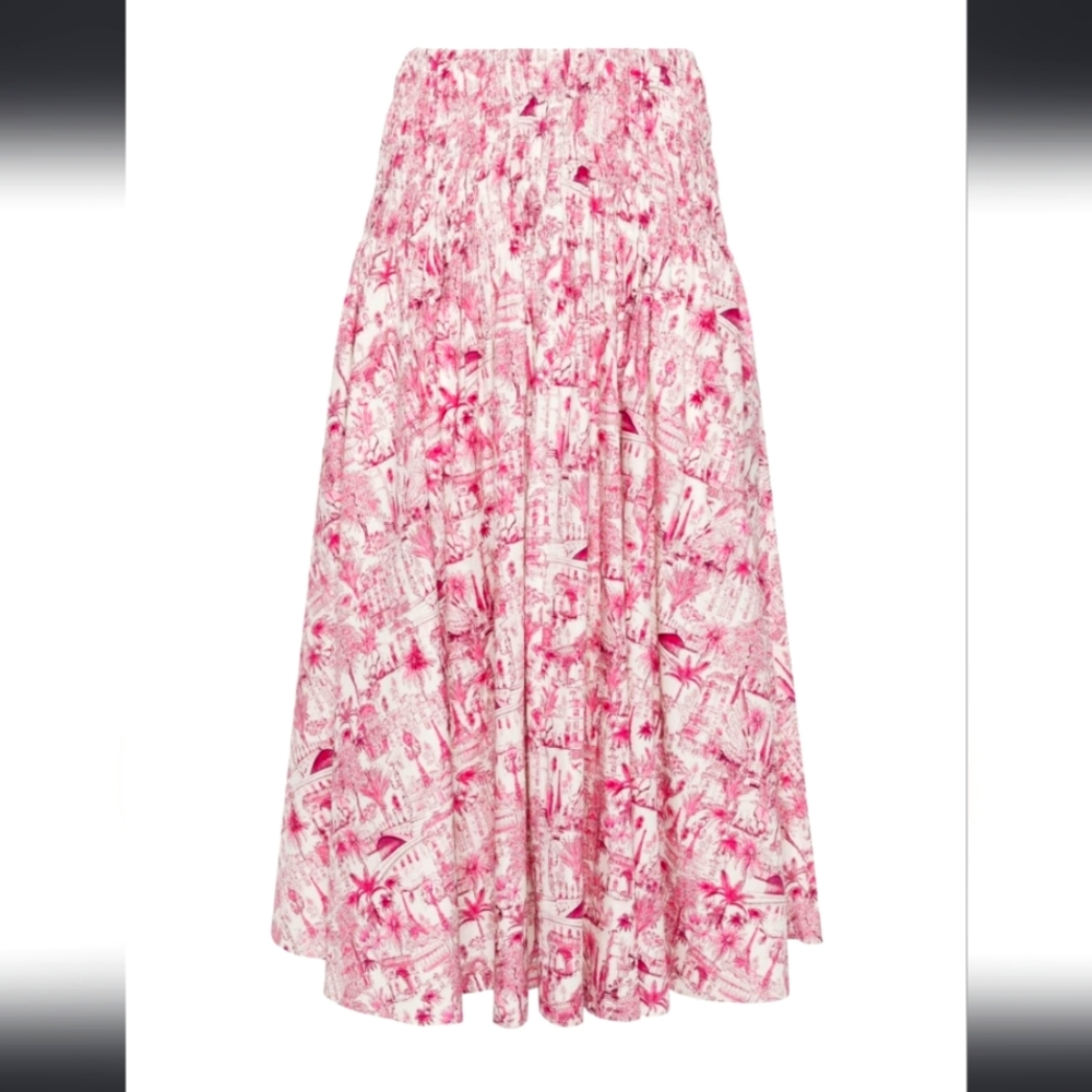 NWT Maje Smocked Paris Print Mid Skirt XS